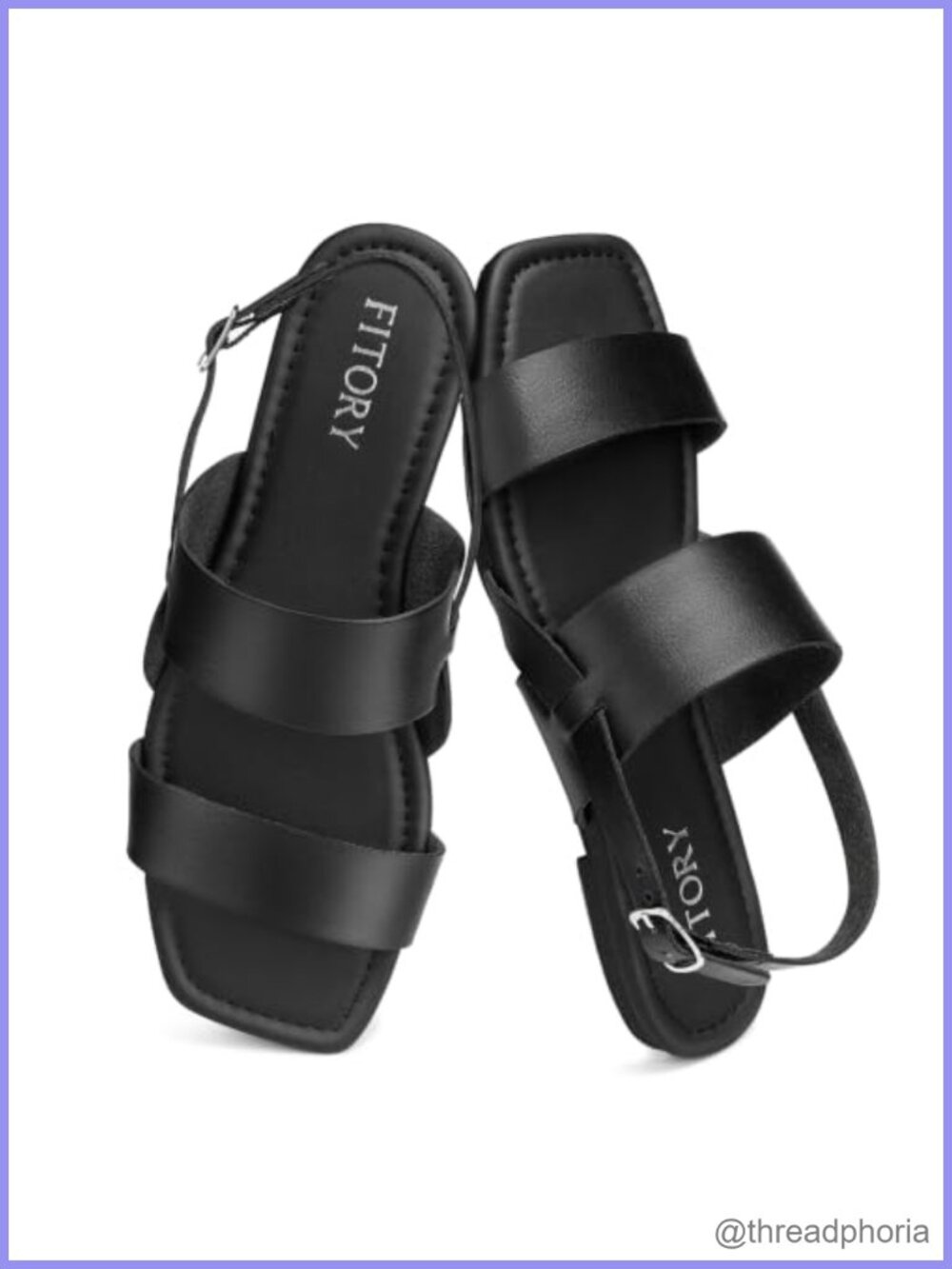 FITORY Women's Square Toe Flat Sandals Slingback Adjustable Casual Summer